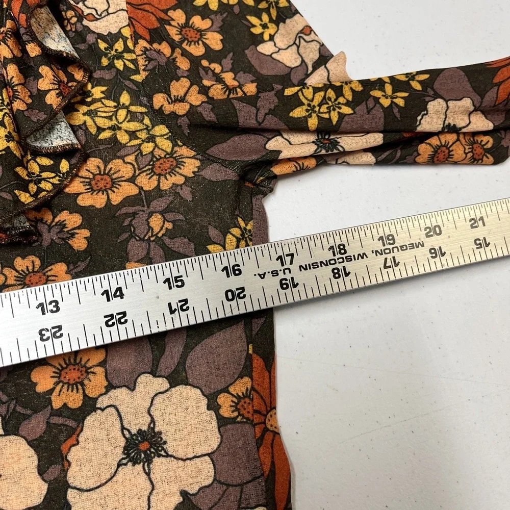 Miss Selfridge Top Brown Sheer Retro Floral Crop Size 8 Boho Hippie Festival - Picture 6 of 9